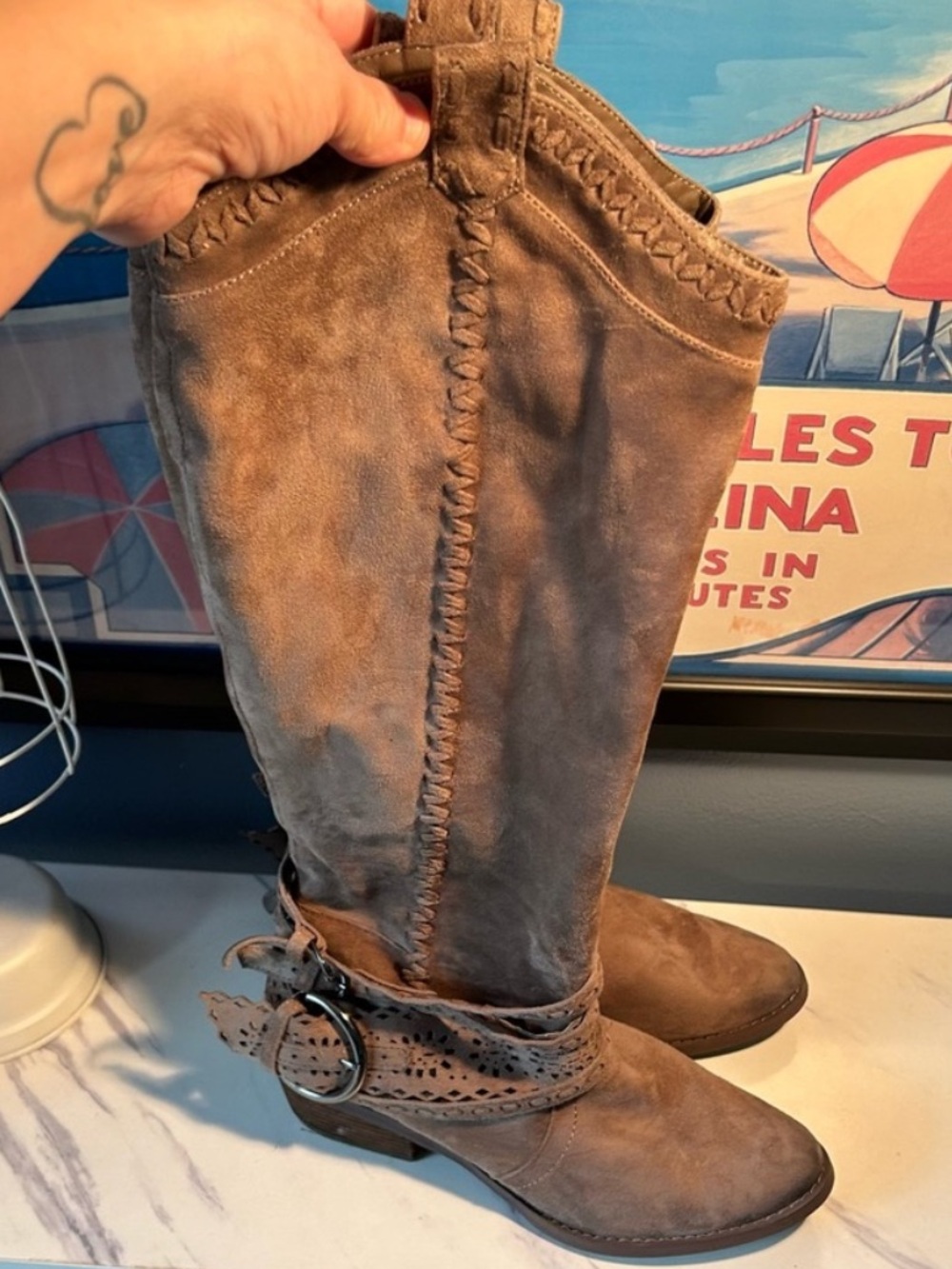 Hot Rated knee high suede western buckle boots